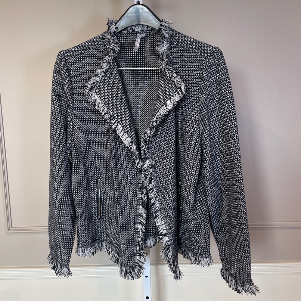 Lulu-B Black & White Fringed Tweed Blazer